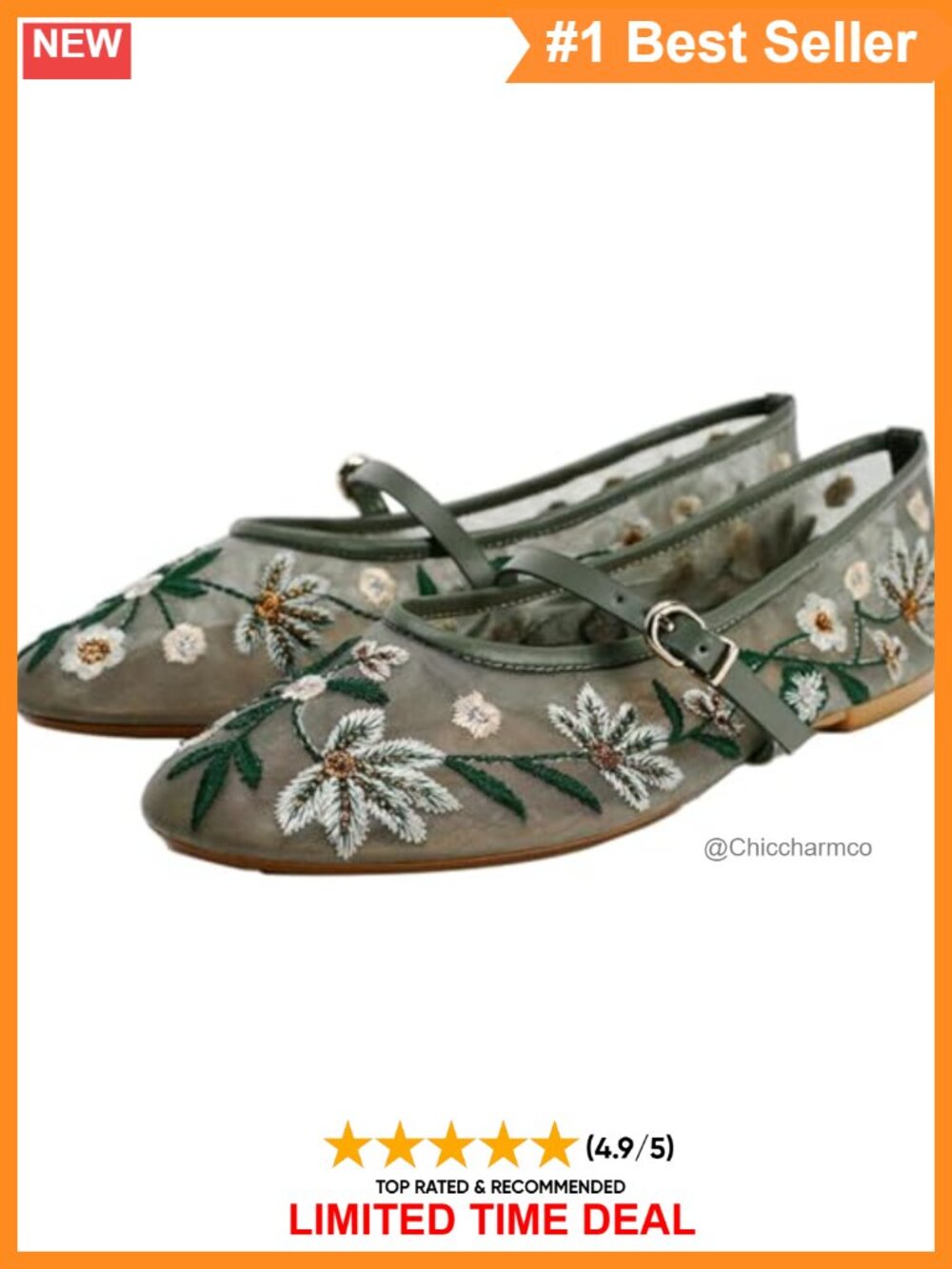 Women's Floral Mesh Ballet Flats Buckle Strap Round Toe Comfort Dress Shoes